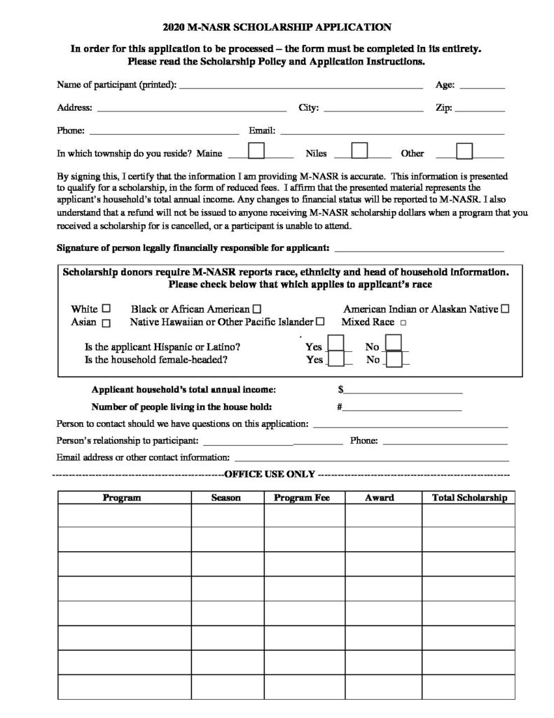 2020 Financial Aid Application Form Fillable Pdf Maine Niles Association Of Special Recreation 9622